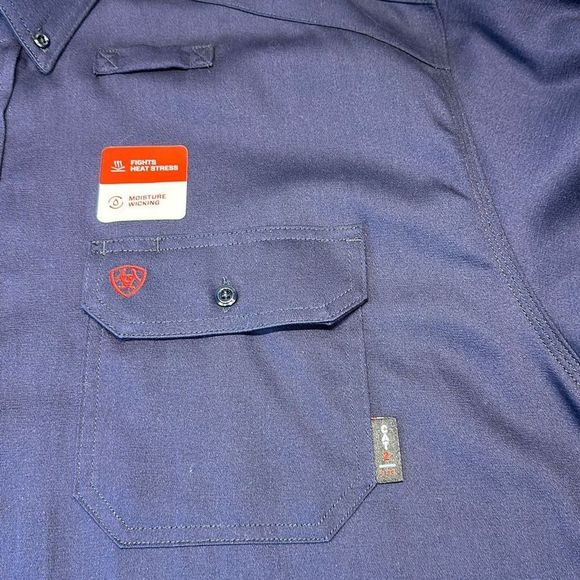 NWT Ariat FR Button Front Shirt Navy Blue Men’s Size 4X 5X Long Sleeve Work - Picture 12 of 12